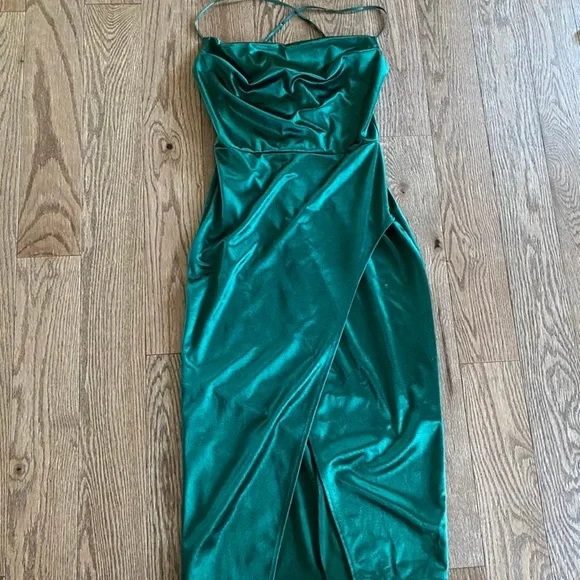 Green satin midi dress - Picture 2 of 2